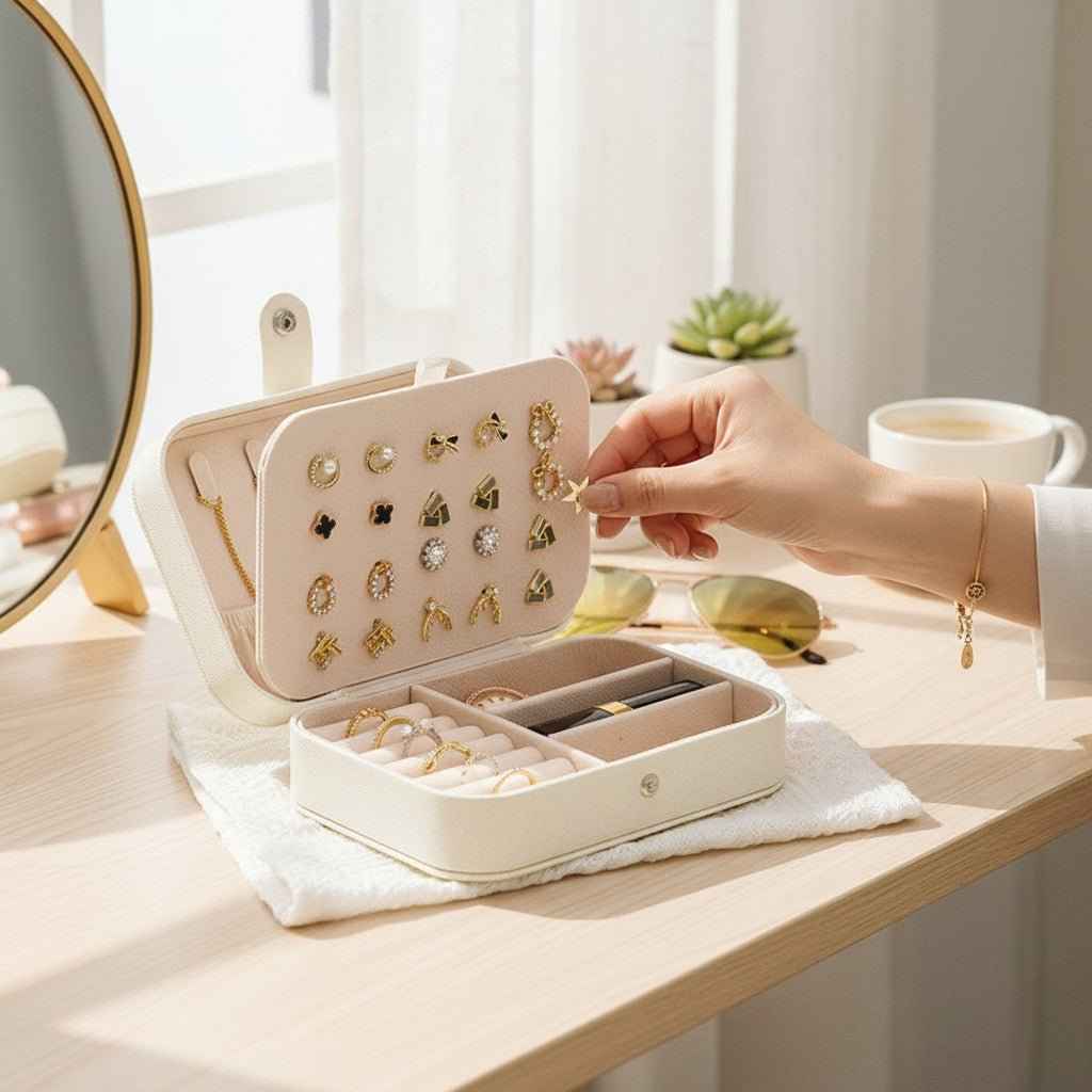 Compact Travel Jewelry Box – PU Leather Organizer