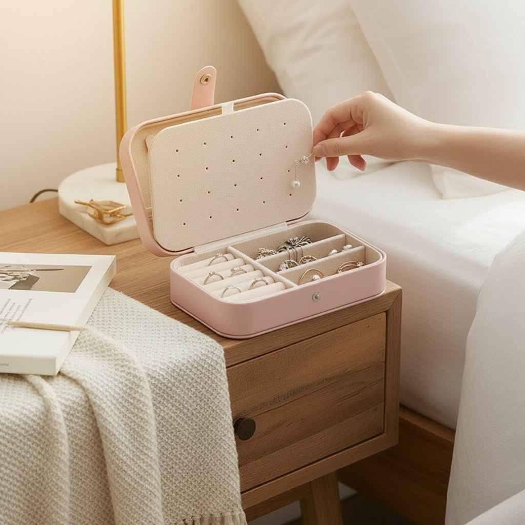 Compact Travel Jewelry Box – PU Leather Organizer