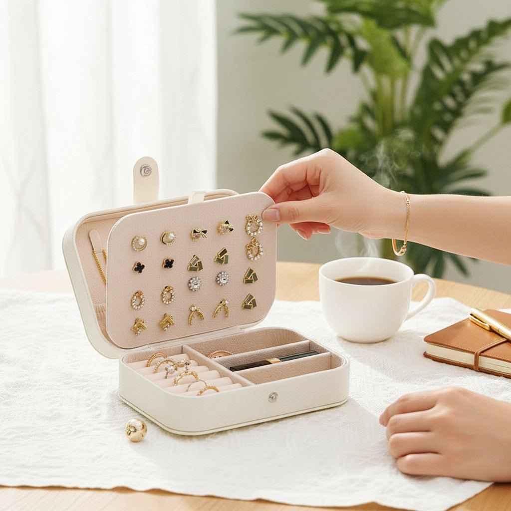 Compact Travel Jewelry Box – PU Leather Organizer
