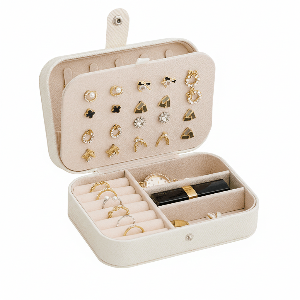 Compact Travel Jewelry Box – PU Leather Organizer